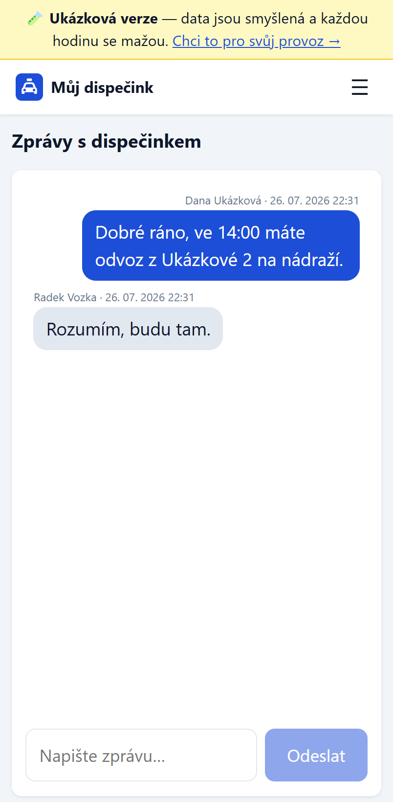 Zprávy s dispečinkem